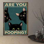 1pc Canvas Painting Print Poster Funny Triple Black Cat Peeking, Retro Sneaking Cat Poster, Are You Pooping Wall Art Home Decor Room Decor Canvas Poster No Frame , Halloween Decoration, No Frame