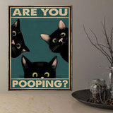 1pc Canvas Painting Print Poster Funny Triple Black Cat Peeking, Retro Sneaking Cat Poster, Are You Pooping Wall Art Home Decor Room Decor Canvas Poster No Frame , Halloween Decoration, No Frame