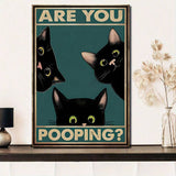 1pc Canvas Painting Print Poster Funny Triple Black Cat Peeking, Retro Sneaking Cat Poster, Are You Pooping Wall Art Home Decor Room Decor Canvas Poster No Frame , Halloween Decoration, No Frame