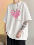 Manfinity EMRG Men's Summer Casual Spider Web Heart Print Oversized Drop Shoulder T-Shirt