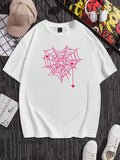 Manfinity EMRG Men's Summer Casual Spider Web Heart Print Oversized Drop Shoulder T-Shirt