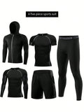 5pcs/Set Men's Quick Dry Fitness Clothing Set, Spring Running - MapleCo