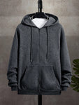 Manfinity Dauomo Men's Leisure Solid Color Hooded Drawstring Zipper Sweatshirt