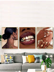 3pcs Bohemian Style Women's Golden Jewelry Set And Gold Tooth Brazilian Carnival Wall Art Paintings (No Frame)