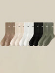 5pairs/set Men's Solid Color Mid-calf Socks With Letter