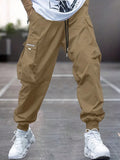 Yemwry Men Letter Graphic Flap Pocket Drawstring Waist Cargo Pants