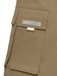 Yemwry Men Letter Graphic Flap Pocket Drawstring Waist Cargo Pants