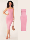 SHEIN BASICS Women'S Strapless Slim Fit Bodycon Casual Dinner Dress