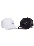 1pc Men's Mountain Peak Embroidery Baseball Cap Fashionable Sun Hat Adjustable Size For Outdoor Activities, Spring