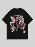 ROMWE Anime Men's Short Sleeve T-Shirt With Dragon Print, Suitable For Daily Wear In Spring And Summer, School