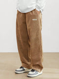 Manfinity Hypemode Loose Fit Men's Corduroy Pants With Letter Patch Detail Baggy Long Slacks Plain Going Out - MapleCo