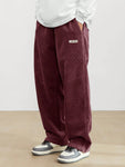 Manfinity Hypemode Loose Fit Men's Corduroy Pants With Letter Patch Detail Baggy Long Slacks Plain Going Out