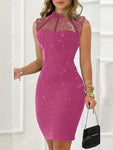 Fashion Sexy Glitter Sequin Lace Panel Bodycon Sleeveless Dress