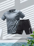 Men's Basketball, Running, Cycling, Fitness, Breathable, Ice Silk, Quick-Dry, Short Sleeve T-Shirt And Shorts Sports Suit Gym Clothes Men, Athletic Suit, Tracksuit Men Shorts Set Workout Sets Men Two Pieces Outfits