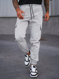 Manfinity Homme Men's Cargo Tapered Pants Long Drawstring Plain Light Grey Going Out