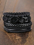 4pcs/Set Retro Punk Style Metallic Wrap-Around Alloy Bracelets With Leather, Jewelry Set