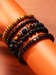 4pcs/Set Retro Punk Style Metallic Wrap-Around Alloy Bracelets With Leather, Jewelry Set