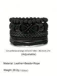 4pcs/Set Retro Punk Style Metallic Wrap-Around Alloy Bracelets With Leather, Jewelry Set