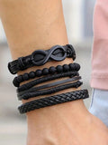 4pcs/Set Retro Punk Style Metallic Wrap-Around Alloy Bracelets With Leather, Jewelry Set