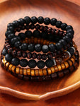 4pcs/Set Retro Punk Style Metallic Wrap-Around Alloy Bracelets With Leather, Jewelry Set