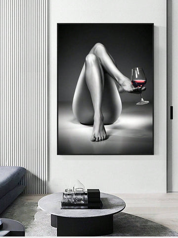 1pc Bathroom Decor,Canvas Wall Art Pictures Red Wine Glass,The Art Of Naked Woman,Beautiful Women Picture Core For Bedroom Living Room,Dinning Room Home Office Wall Decor, Picture Core - MapleCo