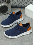 Blue Men's Breathable Color Block Fashion Lace-Up Business Commuting Walking Shoes, Casual Sports Shoes - MapleCo