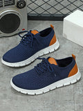 Blue Men's Breathable Color Block Fashion Lace-Up Business Commuting Walking Shoes, Casual Sports Shoes - MapleCo