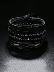 4pcs/Set Retro Punk Style Metallic Wrap-Around Alloy Bracelets With Leather, Jewelry Set