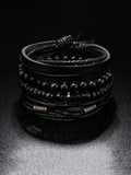 4pcs/Set Retro Punk Style Metallic Wrap-Around Alloy Bracelets With Leather, Jewelry Set