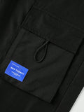 Men Letter Patched Detail Flap Pocket Drawstring Waist Cargo Pants - MapleCo