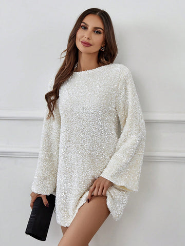 Women Long Sleeve Backless Sequin Dress