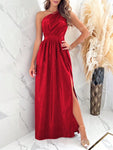 Shiny Velvet One Shoulder Long Split Dress