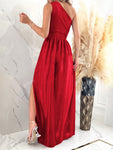 Shiny Velvet One Shoulder Long Split Dress