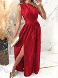 Shiny Velvet One Shoulder Long Split Dress