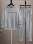 Manfinity Homme Men's Loose Fit Hoodie And Sweatpants Set With Letter Print