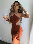 SHEIN SXY Ladies' Halter Neck Solid Color Cut Out Waist Dress