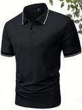 3pcs/Set Men's Summer Solid Color Polo Shirts, Black, Coffee, Grey Regular Fit Casual Business Polo Tees