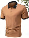 3pcs/Set Men's Summer Solid Color Polo Shirts, Black, Coffee, Grey Regular Fit Casual Business Polo Tees