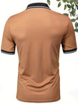 3pcs/Set Men's Summer Solid Color Polo Shirts, Black, Coffee, Grey Regular Fit Casual Business Polo Tees