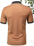 3pcs/Set Men's Summer Solid Color Polo Shirts, Black, Coffee, Grey Regular Fit Casual Business Polo Tees