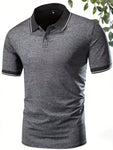 3pcs/Set Men's Summer Solid Color Polo Shirts, Black, Coffee, Grey Regular Fit Casual Business Polo Tees