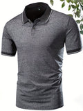 3pcs/Set Men's Summer Solid Color Polo Shirts, Black, Coffee, Grey Regular Fit Casual Business Polo Tees