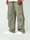 SUMWON Loose Fit Baggy Parachute Pant With Paint Print