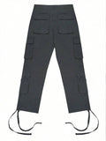 Men Straight Loose Fit Cargo Pants, Gray