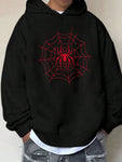 Manfinity EMRG Oversized Men's Spider Web Printed Drop Shoulder Hoodie, Funny Graphic Long Sleeve Going Out, Hoodie