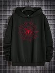 Manfinity EMRG Oversized Men's Spider Web Printed Drop Shoulder Hoodie, Funny Graphic Long Sleeve Going Out, Hoodie