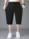 1pc Men's Lightweight Casual Printed Shorts, Black, Summer Sports Outdoor Pants