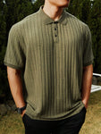 Manfinity Homme Men Plus Solid Rib-Knit Polo Shirt - MapleCo