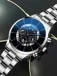 1pc Silver Color Fashionable Men's Calendar Quartz Watch   1pc Men's Business Stainless Steel Bracelet Watch