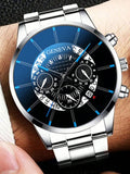 1pc Silver Color Fashionable Men's Calendar Quartz Watch   1pc Men's Business Stainless Steel Bracelet Watch